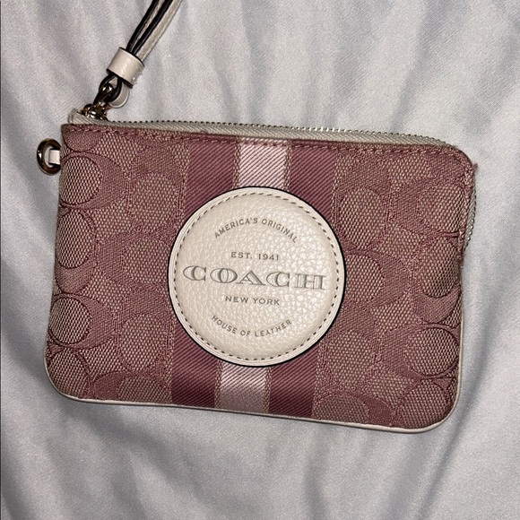 COACH Signature C Pink Stripe Wristlet Pouch